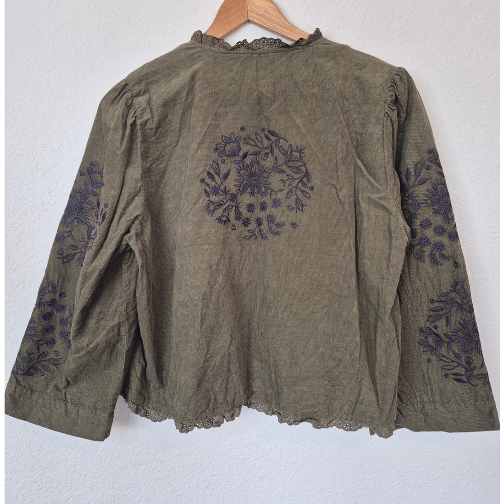 Wrap London Corduroy Embroidered Boho Eyelet Lace Tie Front Jacket Top Size 10 - Picture 5 of 7